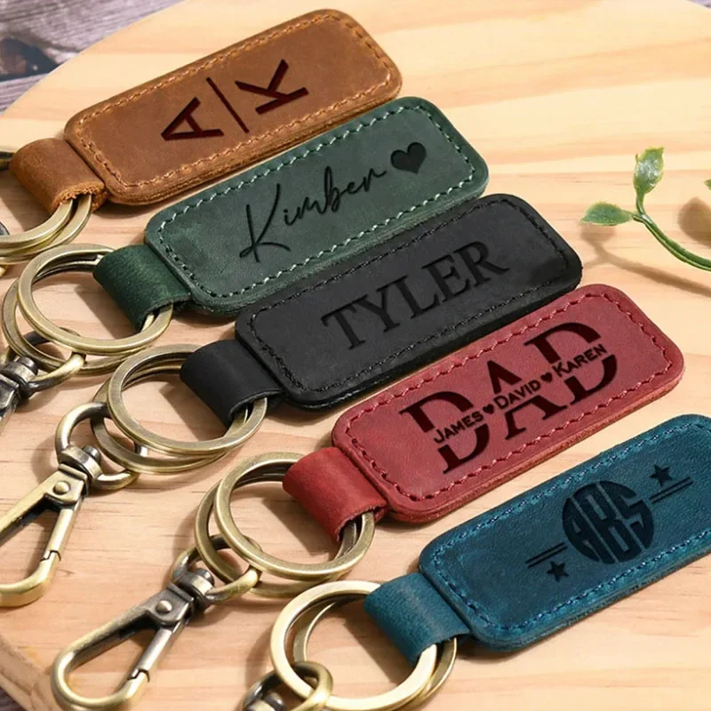 Men Accessories In Silver - Laser Custom Logo Leather Keychain Engrave
