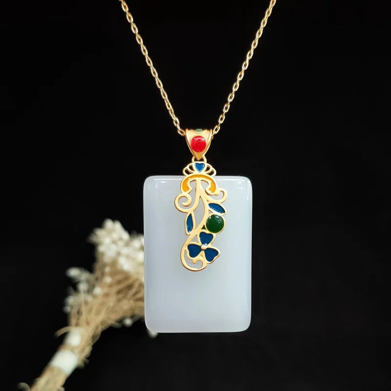 Men Accessories In Silver - Jade Pendant Necklace Amulet Chalcedony 925