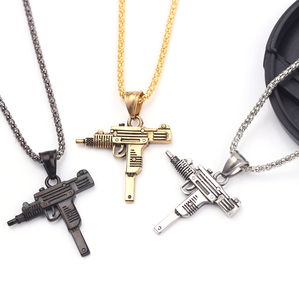 Punk Uzi Pistol Machine Gun Ne - Men Accessories Necklace review and price