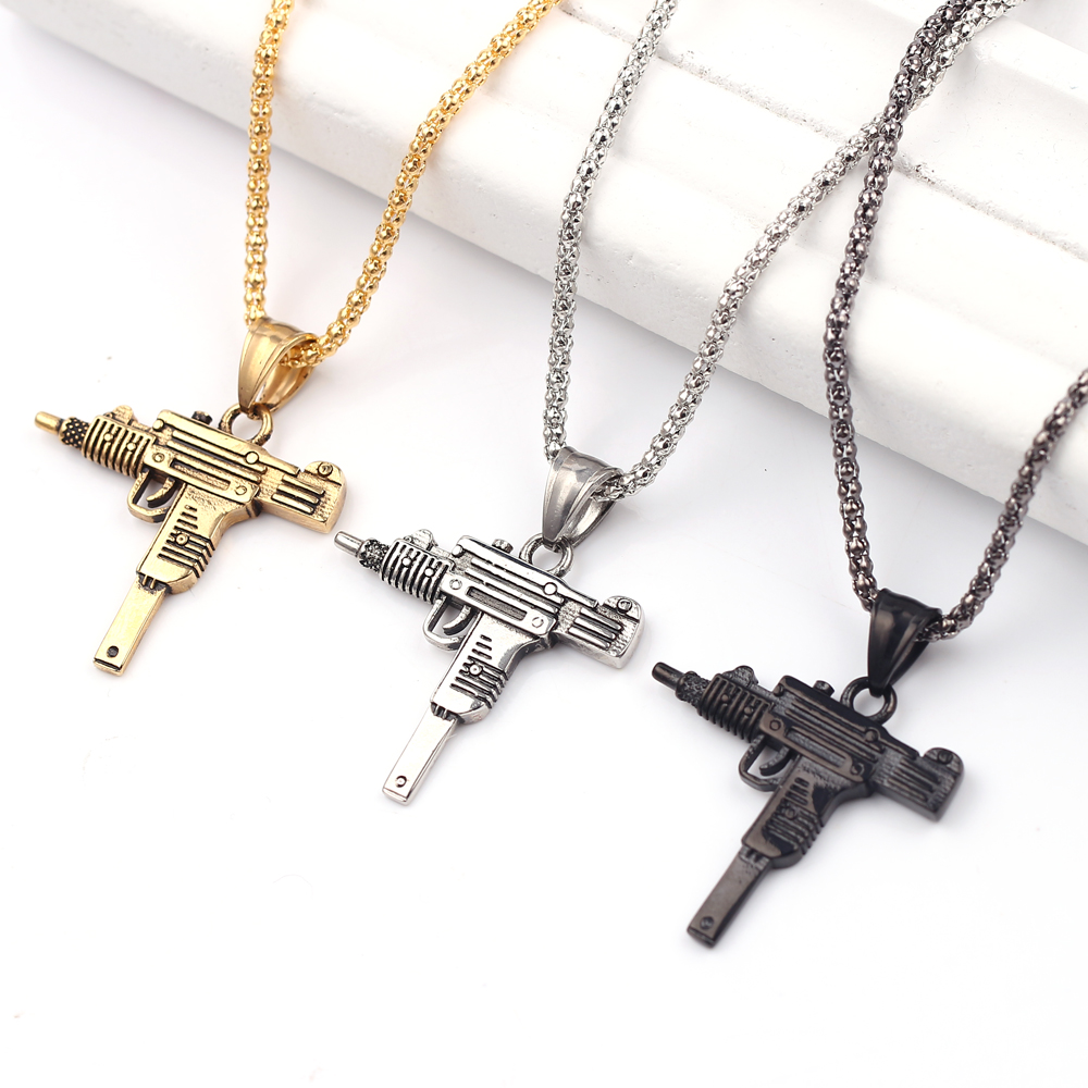 Punk Uzi Pistol Machine Gun Ne - Men Accessories Necklace review and price