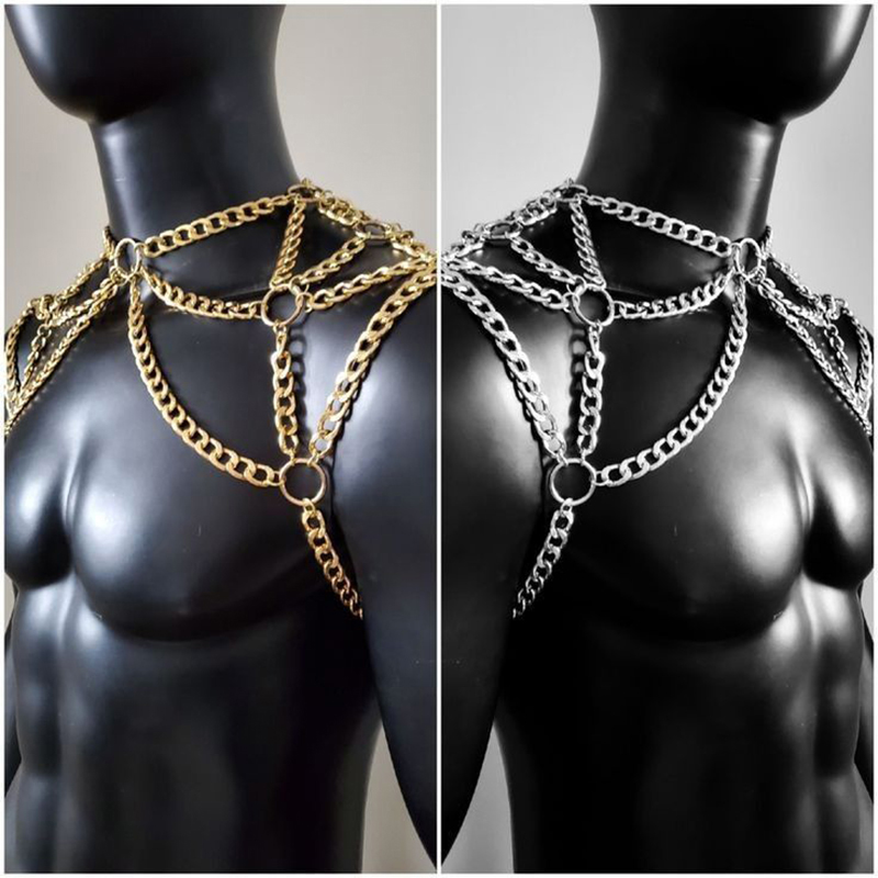 Punk Men Shoulder Body Chain B - Men Accessories In Silver review and price