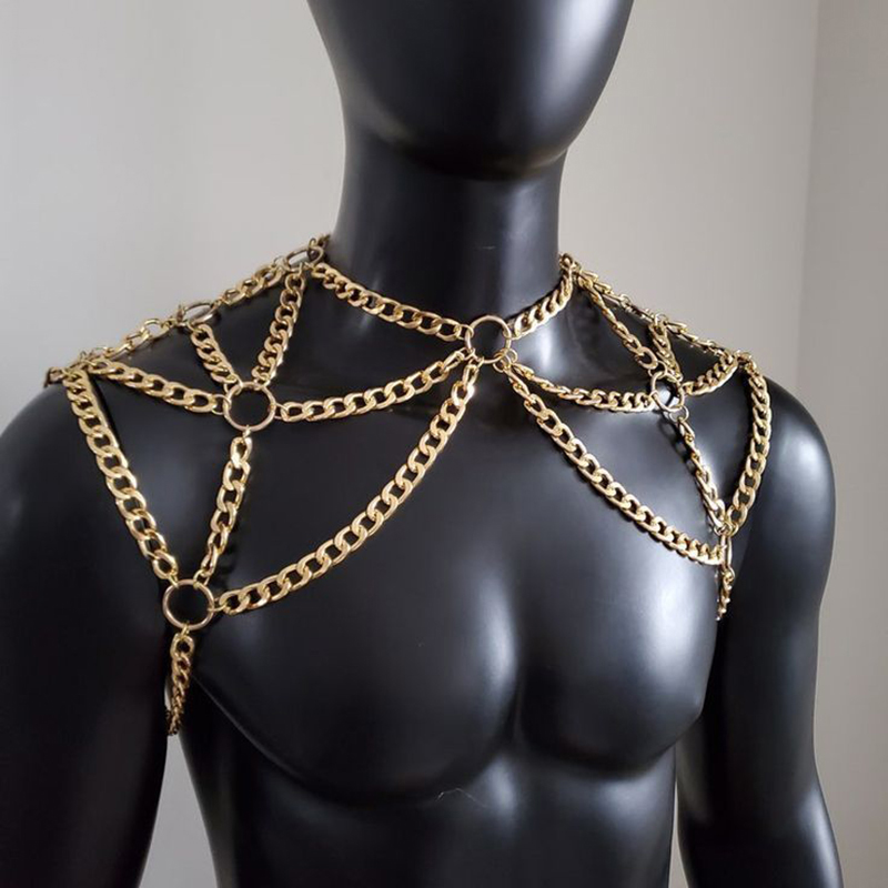 Punk Men Shoulder Body Chain B - Men Accessories In Silver review and price