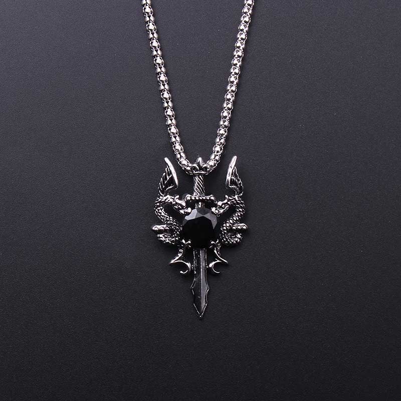 Double Dragon Black Gem Cross  - Men Accessories Necklace review and price