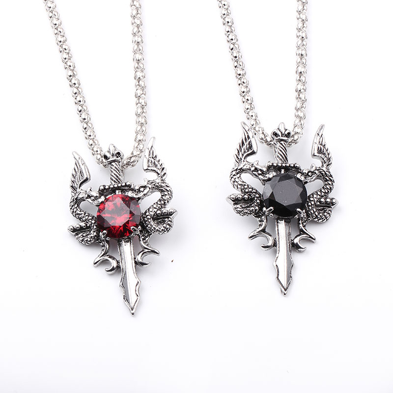 Double Dragon Black Gem Cross  - Men Accessories Necklace review and price